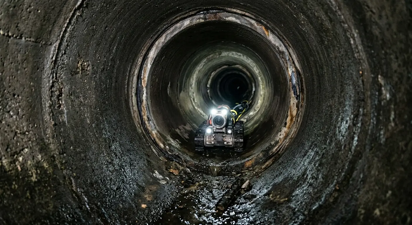 Robotic sewer camera inspecting pipe interior for Sewer Line Cleaning in Big Bear City